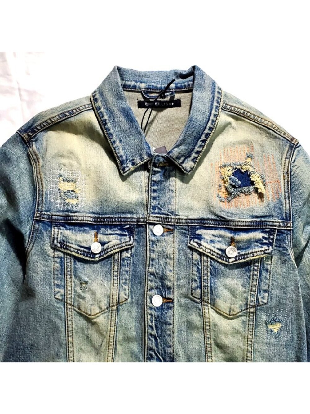 Embellish Mens Distressed Denim Jacket Size Large Blue Style EMBF121-200 NWT - Picture 14 of 15